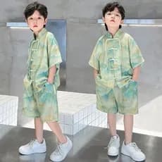Conjunto infantil Hanfu 2026 estilos infantil Casual médio grande Yuanshan Daipan fivela país dois conjuntos Tang