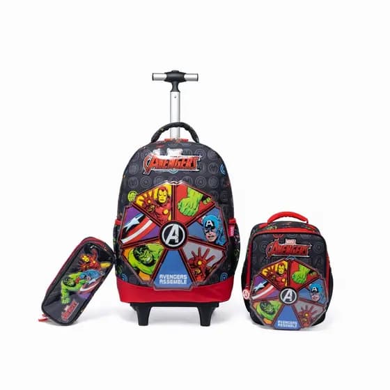 Kit Escolar Vingadores Mochila de Rodinha Lancheira Estojo Menino Infantil Marvel