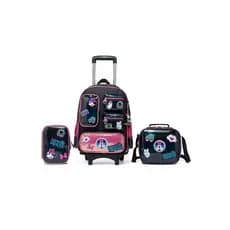 Kit Minnie Mochila Lancheira Estojo Escolar Rodinha Infantil Feminina Disney