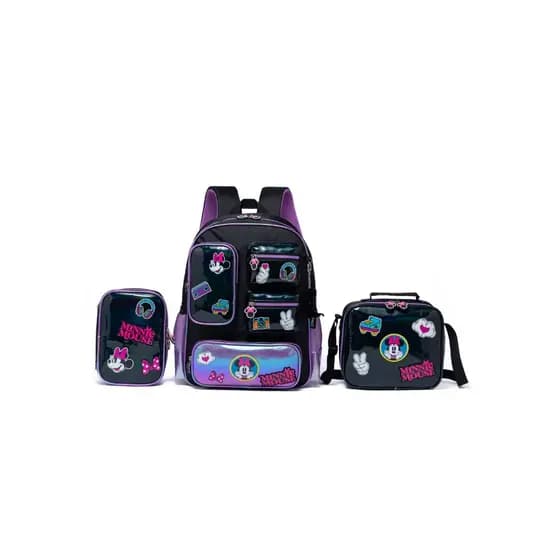 Kit Minnie Mochila Lancheira Estojo Escolar Rodinha Infantil Feminina Disney