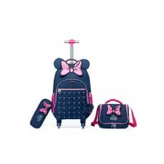 Kit Minnie Mochila Lancheira Estojo Escolar Feminina Rodinha Disney