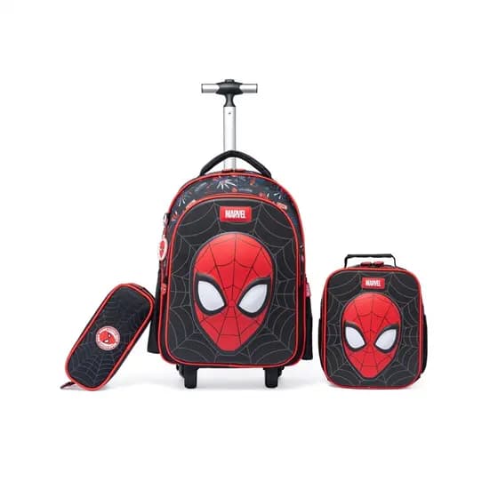 Kit Mochila de Rodinhas Spider Man Lancheira Estojo Escolar Infantil