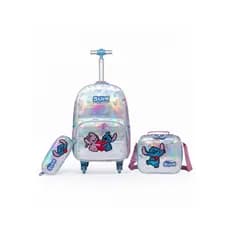 Kit Mochila Rodinhas Stitch Disney Escolar Feminina Lancheira Estojo