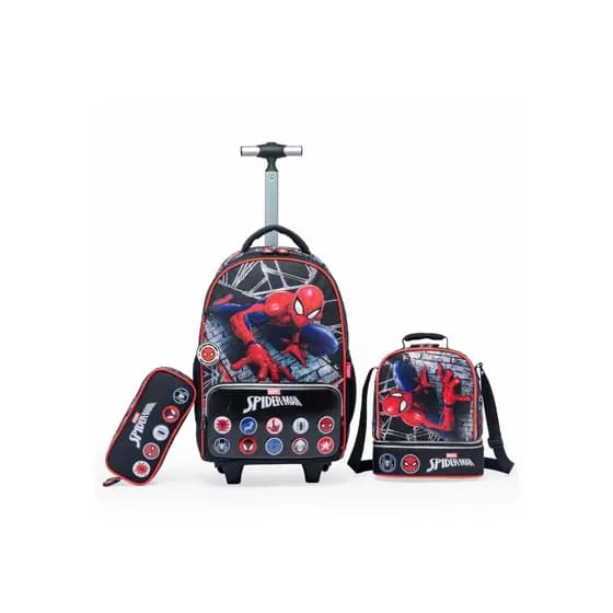 Kit Spider Man Mochila Lancheira Estojo Escolar Rodinha Infantil Masculino Marvel
