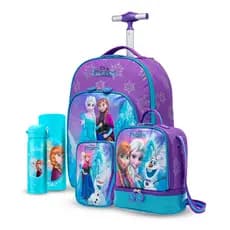 Kit Escolar Frozen Mochila Rodinha Espaçosa Lancheira Térmica Estojo Duplo Garrafa 480ml Disney