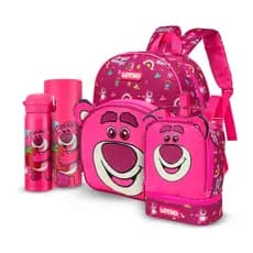 Kit Mochila De Costas Lancheira Garrafa Infantil Lotso Escolar Passeio