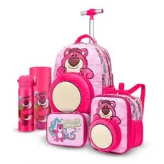 Kit Mochila Infantil Rodinha Lancheira Estojo Garrafa Lotso Toy Story Disney