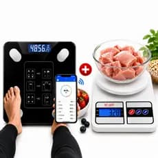 Kit Balança Digital Corporal Bioimpedância IMC Bluetooth 180KG + Balança Cozinha Alta Precisão 10kg