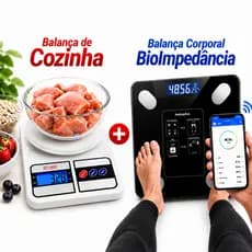 Kit Fitness Balança Corporal Bioimpedância IMC App 180KG+ Balança Digital Cozinha 10kg Alta Precisão