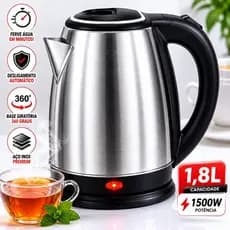 Chaleira Elétrica Automática Inox Premium 1,8 Litros 110v 220v Base 360° Luz Indicadora Ferve Rápido
