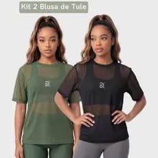 KIT 2 Blusa Tule Camiseta Feminina Academia Fitness Camisa Segunda Pele Soltinha Treino Esporte Corrida Transparente