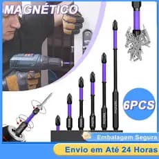 Jogo 6Pcs Bits Magnético Ponteira Philips Parafusadeira Ph2 Imantado Antiderrapante Imã Sextavado