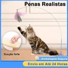 Brinquedo Interativo Varinha Pena Com Ventosa Que Fixa No Chão Para Gatos Adultos e Filhotes