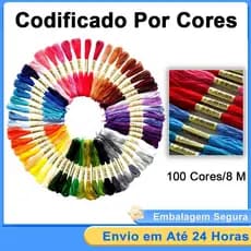 Kit 100 Cores Linha de Bordado Ponto Cruz Premium Algodão Poliéster para Artesanato DIY