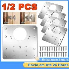 Kit 10 Placas Para Reparo de Dobradiça de Porta Armário MDF MDP Aço Inox com Parafusos