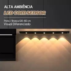 Kit 2 Luz LED Sem Fio 20–60cm com Sensor de Movimento USB Recarregável para Guarda-Roupa e Quarto Instalação Fácil