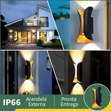 Arandela LED Lâmpada de Parede IP66 10W Luz Amarela Quente Bivolt para Jardim, Varanda, Fachada e Ambientes