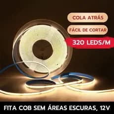Fita LED COB 5M 12V 320LED/M | 3000K 4000K 6500K | IP20 | Luz Uniforme | Para Perfil Alumínio / Decoração