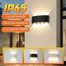 Arandela LED Meia Lua Parede 4–10W Bivolt IP65 Preta ou Branca Luz Quente Interna/Externa
