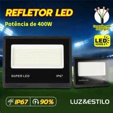 Refletor LED 400w Luz Frio Impermeável IP67 Super Brilhante e Economica Bivolt
