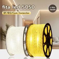 Fita de LED 5050 110V/220V com Rabicho | 1–10m | Quente/Frio | Perfeita para Festa, Quarto e Ambiente Decorativo