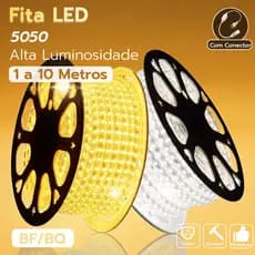 Fita LED 5050 1 a 10 Metros IP65 com Conector | 110V/220V | Branco Frio/Quente para Sala, Quarto e Decoração