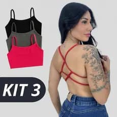 Kit 3 top transpassado alcinha costas nua cropped decote nas costas top fitness casual básico academia