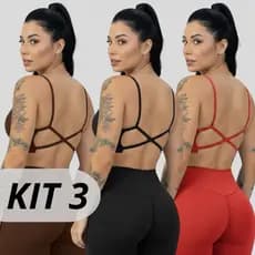 KIT 3 top cruzado costas nua sem bojo decote nas costas top fitness cropped casual básico