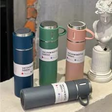 Kit Completo Garrafa Térmica 500ml Inox + 3 Copos | Design Moderno Várias Cores