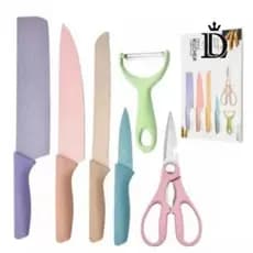 Conjunto profissional de facas de aço inoxidável, conjunto de 6 peças, cor multicolorida