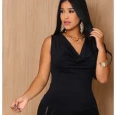 Blusa Feminina Regata Gola Boba Drapeada Malha Suplex Poliamida Premium Casual Escritorio Verão