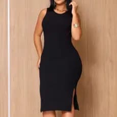 Vestido Midi Regata Com Fenda Lateral - Tecido Canelado Premium Viscose Natural Feminino P ao GG
