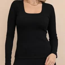 Blusa Feminina  Gola Quadrada com Pelúcia Interna Segunda Pele Térmica de Frio Outono e Inverno