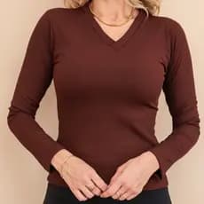 Blusa Feminina Gola V com Pelúcia Interna Segunda Pele Térmica Inverno