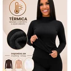 Blusa Feminina Manga Longa Gola Alta Peluciada Cacharrel com Modelagem que Valoriza o Corpo