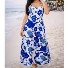 Vestido Longo Com Bojo Feminino Tecido Crepinho Estampa Florido