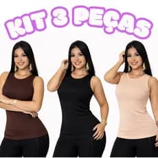 Kit 3 Blusinhas Regata Feminina alça Grossa Marrocos Suplex Varias Cores