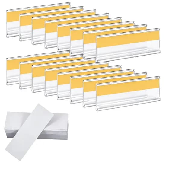 Kit 100 / 200 Porta Etiqueta de Gondola para Preço 10x4cm Transparente com Fita Adesiva Autocolante