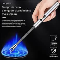 Isqueiro Eletrico Acendedor De Fogão: Original Recarregável USB para Fogão e Churrasqueira Vela