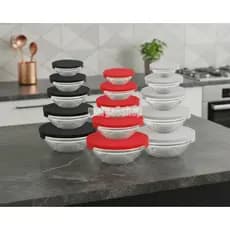 Kit 10 Potes Bowl Vidro Tampa Trava Multiuso Cozinha Marmita Vasilha Organizador Conjunto 5 peças