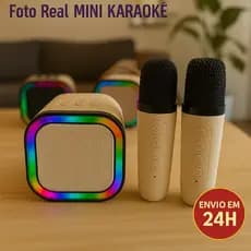 Caixa de Som mini Karaoke portatil 2 Microfones sem fio Alto-Falante Bluetooth Infantil Duplo