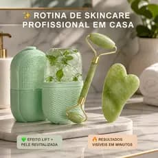 Kit Rolo Pedra Jade + Forma de Gelo para Limpeza Placa Guasha Facial Cor Verde