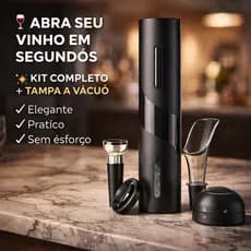Kit Abridor Vinho Elétrico + Tampa a Vacuo Rolha Champange Pressao Saca Rolhas Automático 4 Peças