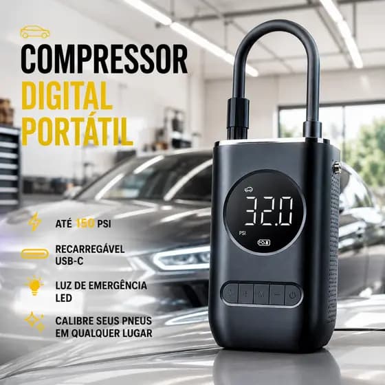 Compressor De Ar Elétrico Portátil Digital Pneu Carro Moto Bike Bicicleta Bola Piscina Inflável