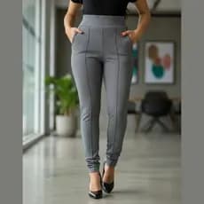 Calça Social Feminina Malha Crepe Trabalho Skinny Cintura Alta Bolso Funcional Confortável