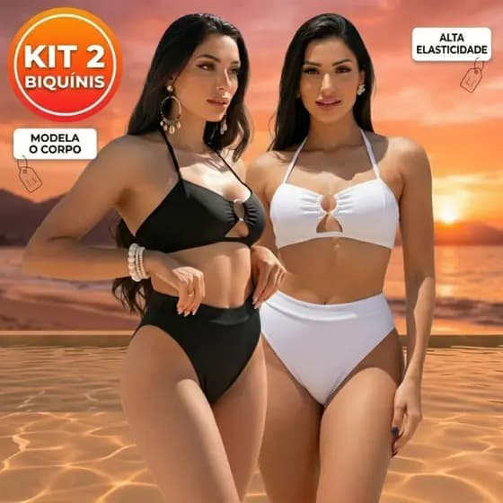 Kit 2 Biquini Feminino Hot Pants Cintura Alta Moda Praia Verão Tendência Conforto Fashion Lux
