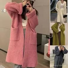 Cross-Border outono inverno grosso agulha camisola feminina bolso duplo Casual estilo preguiçoso comprimento médio solto