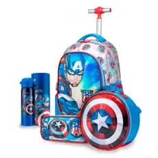Kit Mochila Lancheira Estojo Garrafa Capitão America Infantil