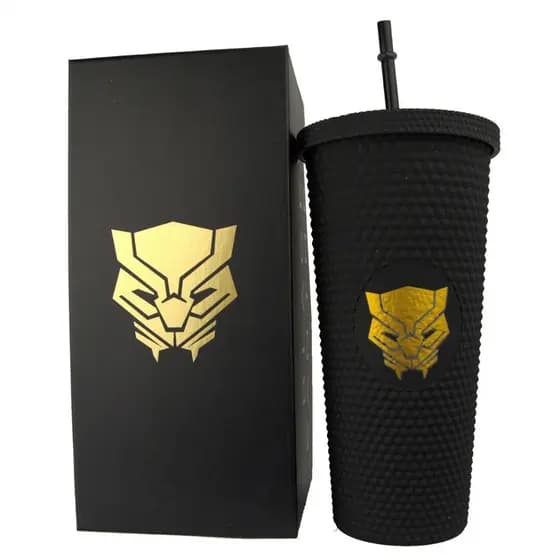 Copo Pantera Negra Marvel Oficial 710ml Preto Com Canudo Black Panther