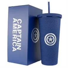 Copo Marvel Capitão América Canudo 710ml Azul Infantil